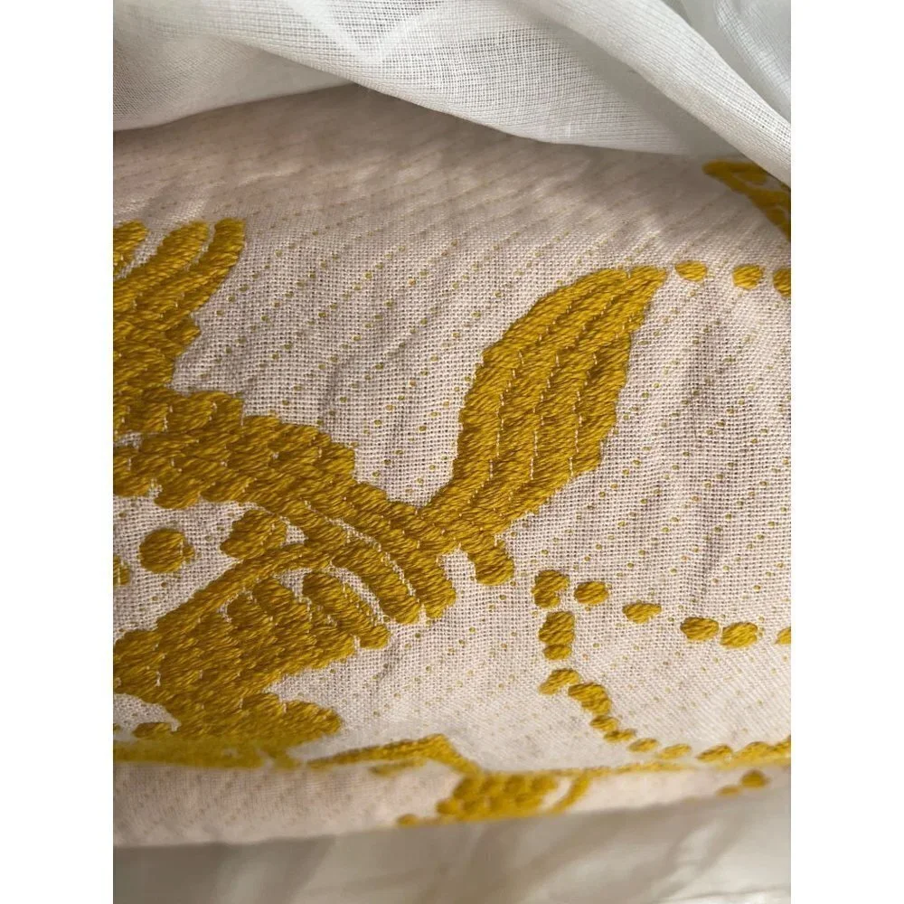 Anthropologie Jacquard Woven Porte Bonheur Twin Duvet Cover Gold Yellow Blooms - Picture 6 of 6